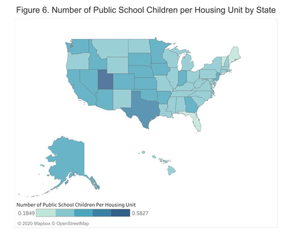 Figure 6. Number of Public School Children per Housing Unit by State