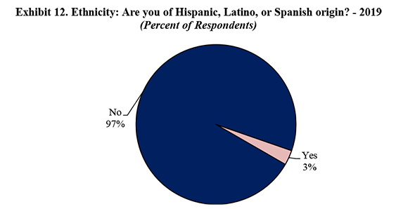 Exhibit 12. Ethnicity: Are you of Hispanic, Latino, or Spanish origin? - 2019